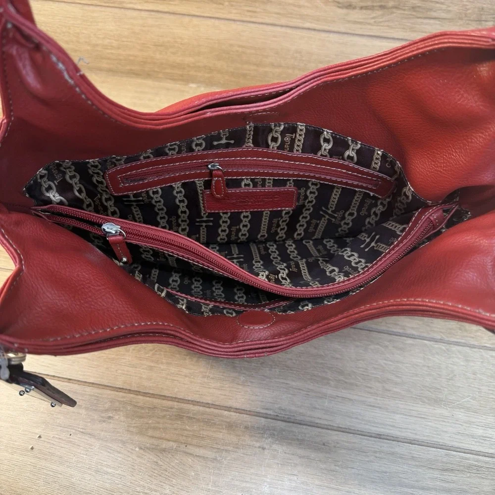 Vintage Tignanello Bright Cherry Red Pebbled Leather Shoulder Bag Purse Hobo